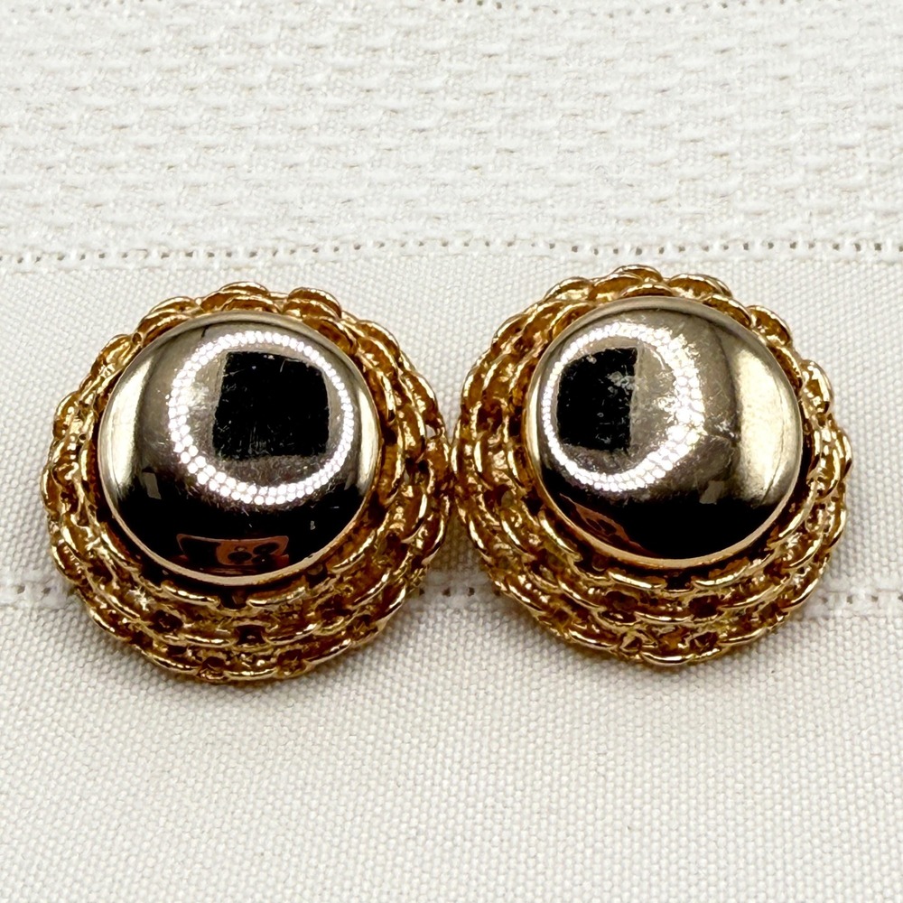 Vintage Gold Tone Classic 80s 90s Chunky Clip-On Statement Earrings